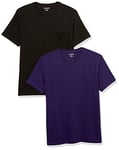 Amazon Essentials Men's T-Shirt Slim-Fit Short-Sleeved Crewneck Pocket, Pack of 2, Black/Dark Purple, XS