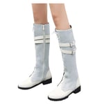 Bottes en jean pour femme avec fermeture éclair et talons carrés, beige, 37 EU