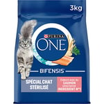 PURINA ONE Bifensis Chat Stérilisé | Croquettes Au Saumon pour Chats Adultes | Sac de 3kg | Lot de 4