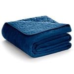 AmeliaHome Laila Velvet Couvre-lit Polyester Bleu 240 x 260 cm