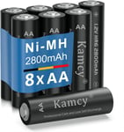 Piles AA, Rechargeables, Pile Rechargeable AA, Batterie Rechargeable, 2800 mAh Ni-MH Batterie Solaire - Piles AA Rechargeables à Faible autodécharge - Piles HR6 à Haute capacité - Lot de 8