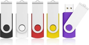 Cle USB 8Go Lot 5 Clé USB 2.0 Flash Drive, Clef USB 8 Go avec Stockage Disque Mémoire Stick pour Ordinateurs Windows, PC, Mac (Bleu Noir Rouge Blanc Jaune)