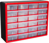 Akro-Mils 10124 24-Drawer Plastic Drawer Storage Cabinet for Garage Organization, Lego Storage, Teacher Toolbox, Makeup Organizer, and More, 20-Inch W x 6-Inch D x 16-Inch H, Red