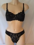 Black Lace Bra and Brief Knickers 38B 12/14 by Mitra Valentine Gift Idea D1