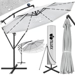 tillvex Parasol déporté LED solaire hexagonale 3M avec manivelle | Pare-soleil avec pied | Protection UV en aluminium pour le jardin | Parasol à manivelle pour le marché déperlant