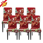 Jaotto Housse de Chaise Noël Lot de 6 Housse de Chaise Salle à Manger Extensible,Housse de Chaise Universelle Lavables,Couverture de Chaise pour Décor Salle à Mangerde Noël Festival(Vin/Noël,par 6)