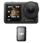 DJI Osmo Action 4 + Mic 2 Transmitter (Shadow Black), Vlogging Camera with a 1/1.3-Inch Sensor, 360º HorizonSteady, Mic has Crystal-Clear Vocals, Anti-Wind Protection, Suitable for Travel, Sports