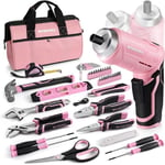 Boîte à Outils Pink Rose 53 Pièces avec Tournevis sans Fil 3,7 V, Caisse à Outils Complete avec Sac Durable