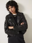 HUSH Jet Cropped Leather Biker Jacket, Black