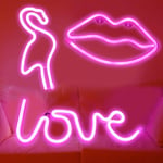 CDIYTOOL Neon Lights LED Signs Wall Light Room Art Decor Night Lights, Pink Neon Signs Battery and USB Operated for Children Baby Room Hose Bar Wedding Party Decoration (Flamingo+Love+Lips)
