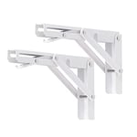 YUMORE Lot de 2 supports d'étagère pliants, 20,3 cm, support en L pour établi de travail, charnière de table pliante, charge maximale : 136,1 kg, blanc