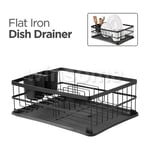 Large Black Kitchen Dish Drainer Rack with Drip Tray Cutlery Cup Plate Holder