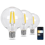 Aigostar Ampoule Connectee Alexa Vintage à Filament. E27 G95 6W Smart Bulb, 850LM, Blanc chaud Dimmable 2700K -6500K. Compatible Alexa et Google Home. Aucun HUB requis, WiFi 2,4 GHz, 3 Unités