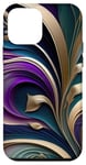 Coque pour iPhone 12 mini Fleur dorée | Abstrait violet profond et bleu sarcelle | Art floral