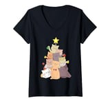 Womens Cat Lover Xmas Holiday Funny Cat Christmas Tree V-Neck T-Shirt