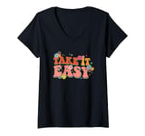 Womens Take It Easy Retro Floral Motif V-Neck T-Shirt