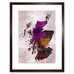 Painting Map Outline Scotland Tartan Inset Regions Artwork Framed Wall Art Print 9X7 Inch