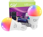 GY Lot de 2 Ampoules Connectée WiFi LED Compatible avec Alexa/Google Home, E27 9W 850LM Intelligente Dimmable A60 Ampoule Multicouleurs RGB + Blanc Chaud/Froid 2700K-6500K