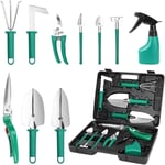 Ensemble d'outils de Jardin de 10 Pièces avec étui de Transport Comprenant Un Transplantoir, Un Sécateur, des Pelles et Un Vaporisateur d'eau, Coffret Cadeau de Jardin