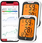 Hygromètre Bluetooth Thermomètre Intérieur avec Horloge Intégrée, Capteur Fabriqué en Suisse, Thermometre Connecté avec Alerte de Notification, 2 Pièces