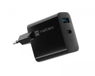 Natec Ribera GaN USB-A &amp; USB-C Lader - 45W - Svart