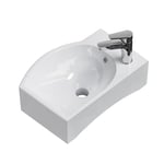 EMKE Lavabo suspendu 405 x 280 x 140 mm - Lavabo compact et élégant pour petites salles de bains et toilettes d'invité - Robinet à gauche, installation murale, blanc brillant