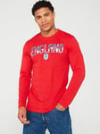 England Mens Wordmark Pattern Long Sleeve Graphic T-shirt -red, Red, Size L, Men