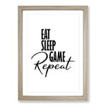 Big Box Art Eat Sleep Game Repeat Typography Framed Wall Art Picture Print Ready to Hang, Oak A2 (62 x 45 cm)