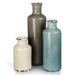 CUCUMI Lot de 3 vases en céramique Rustique, décoration de Ferme côtière pour étagères, Style Plage océan, Petits vases à Fleurs pour décoration d'intérieur, cheminée, Table, étagère pour Salon