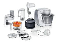 Bosch CreationLine 7 in 1 Stand Mixer MUM58259GB with 11 accessories, 7 Speeds, dough hook, whisk, beater, blender, juicer, mincer, shredder, 1000W, White/Silver