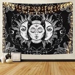 Aurinko ja kuu Tarot-taustakuva Psykedeelinen musta taivaallinen kuvakudos seinälle ripustettava Indian Mandala Bohemian seinätapetti (Aurinko ja kuu, 180cmx230cm)