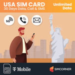 USA Travel SIM Card (5G/4G Data,30 Days) - 3-in-1 Data SIM Card - Standard, Micro & Nano SIM Card - Unlimited Calls & SMS to US, Hawaiian Mobiles & Landlines