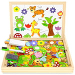 COOLJOY Magnétique Puzzle Jouet Enfant 2 3 Ans, Jeux Enfant pour Cadeau Garçon Fille 2 3 Ans, Jigsaw avec Tableau Double Face, Puzzles Enfant en Bois Magnétique, Jouets Educatif pour 3 4 5 Ans