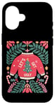 Coque pour iPhone 16 Pull de Noël bohème festif en forme de canne à sucre d'orge floral