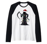 Grim Reaper The Death Christmas Hat Xmas Raglan Baseball Tee