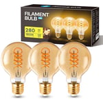 Aigostar - Ampoule LED E27 4W, Modèle G80, Blanc Chaud 1800K, 280 Lumens, Ampoule Vintage de Type Edison à Filament et Verre Ambré. Ampoule Décorative, Non Dimmable, Paquet de 3 unités