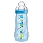 MAM Biberon Easy Active 2ème âge Décoré 330ml à partir de 6 mois Tétine Débit X Bleu (Lot de 2)