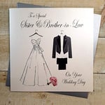 WHITE COTTON CARDS To a Special Sister & Brother-in-Law Day, Handmade Wedding Card (Large, Code XPD209)