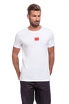 Hugo Boss Mens Red Logo Patch Sustainable T-Shirt - White Cotton - Size 2XL