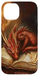 iPhone 14 Aesthetic Gothic Red Dragon Reading Book Painting Bookish Case