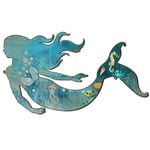 Décoration murale de sirène en métal à suspendre – Sculpture de sirène en métal et acier inoxydable – Décoration murale rustique pour chambre, terrasse, piscine, salle de bain – 38 x 21,6 cm (style