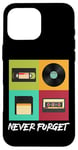 Coque pour iPhone 16 Pro Max Never Forget Vintage Floppy Disk Video Tape Music Disc Style