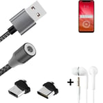 Data charging cable for + headphones Xiaomi Mi 8 Screen Fingerprint Edition + US