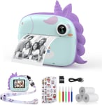 Himont Appareil Photo Instantané Numérique Avec Papier D'Impression & Carte Tf 32G, Caméra Vidéo Avec Stylos Colorés Pour Le Bricolage, Cadeau Pour Enfants Filles Garçons De 3-14 Ans