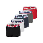 Umbro Boxer Homme 100% Coton, Calecon Homme, Respirant, Maille Aérée (Lot de 5), Noir, Rouge, Blanc, Bleu, Taille S