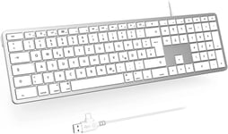 Clavier Mac Filaire, Avec Câble Et Port De Type C/Usb, Qwertz Imac Keyboard Allemand Uniquement Pour Mac Os/Ios, Argent Et Blanc