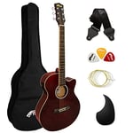 TIGER ACG4-RD Full Size Electro Acoustic Guitar for Beginners with Built-in 3-Band EQ - Package includes Gig-bag, Strap, and Spare Strings - Red - Now with Six Months FREE lessons