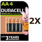 2X 4 Duracell AA 1300 mAh PRE STAY CHARGE Rechargeable Batteries NiMH HR6 DC1500