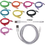 3 Meter Laddkabel Till Micro Usb Typ Samsung Sony Svart 3m