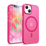 ORETECH Coque Magnétique pour iPhone 13/14, Translucide Mat Arrière Coque pour iPhone 14 avec 2 Verre Trempé Protection écran,Coque Antichoc pour iPhone 14/13 Compatible Mag-Safe 6.1" Rose Chaud